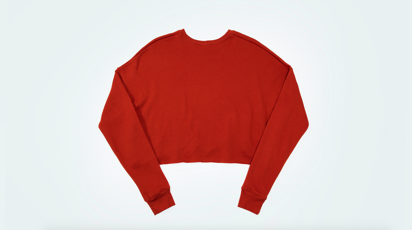 Back of red Cropped Sweatshirt
